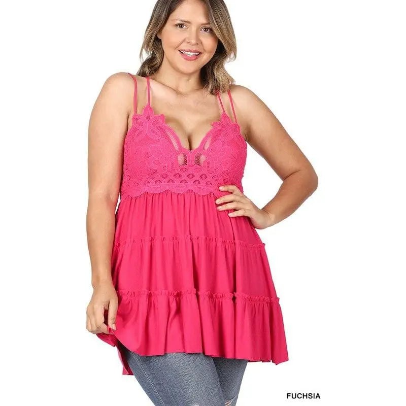 Plus Crochet Lace Ruffle Cami Dress - LECCE