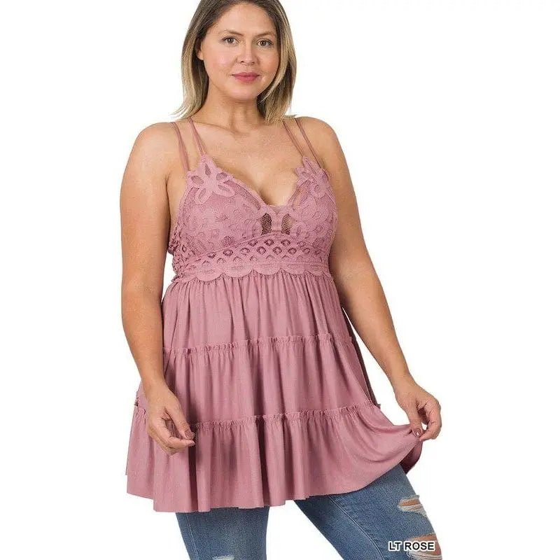 Plus Crochet Lace Ruffle Cami Dress - LECCE