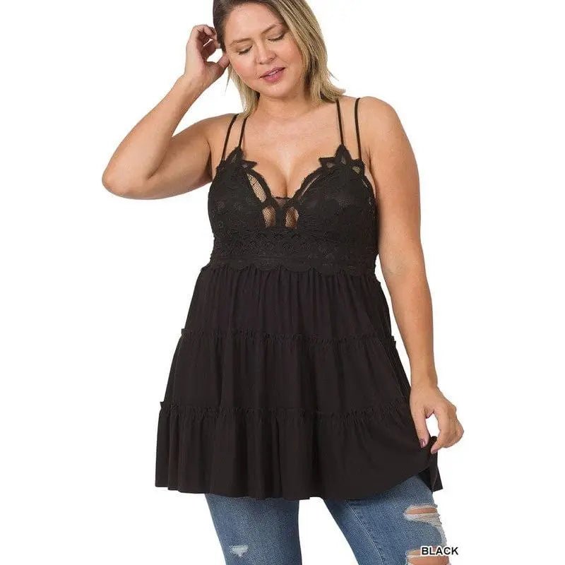 Plus Crochet Lace Ruffle Cami Dress - LECCE