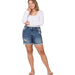 Plus Distressed Cuffed Raw Hem Denim Shorts - LECCE