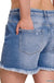 Plus Mid Rise Raw Frayed Hem Denim Shorts - LECCE