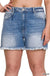 Plus Mid Rise Raw Frayed Hem Denim Shorts - LECCE