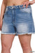 Plus Mid Rise Raw Frayed Hem Denim Shorts - LECCE