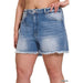 Plus Mid Rise Raw Frayed Hem Denim Shorts - LECCE