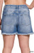 Plus Mid Rise Raw Frayed Hem Denim Shorts - LECCE