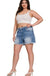 Plus Mid Rise Raw Frayed Hem Denim Shorts - LECCE