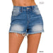 Plus Size Mid Rise Raw Frayed Hem Denim Shorts - LECCE