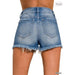 Plus Size Mid Rise Raw Frayed Hem Denim Shorts - LECCE