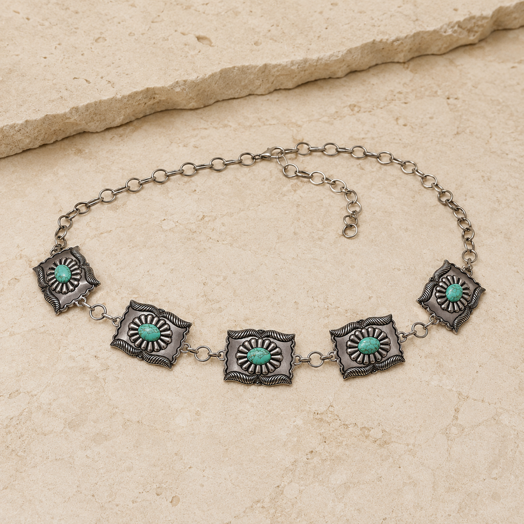 Plus Size: Western Rectangular Concho Chain Belt