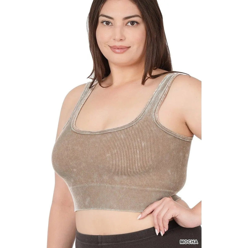 Plus Washed Ribbed Square Neck Cropped Tank Top - LECCE