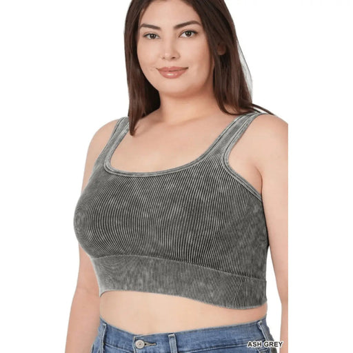 Plus Washed Ribbed Square Neck Cropped Tank Top - LECCE