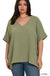 Plus Woven Airflow V - neck Dolman Short Sleeve Top - LECCE