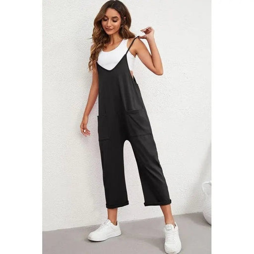 Pocketed Spaghetti Strap Straight Leg Jumpsuit - LECCE
