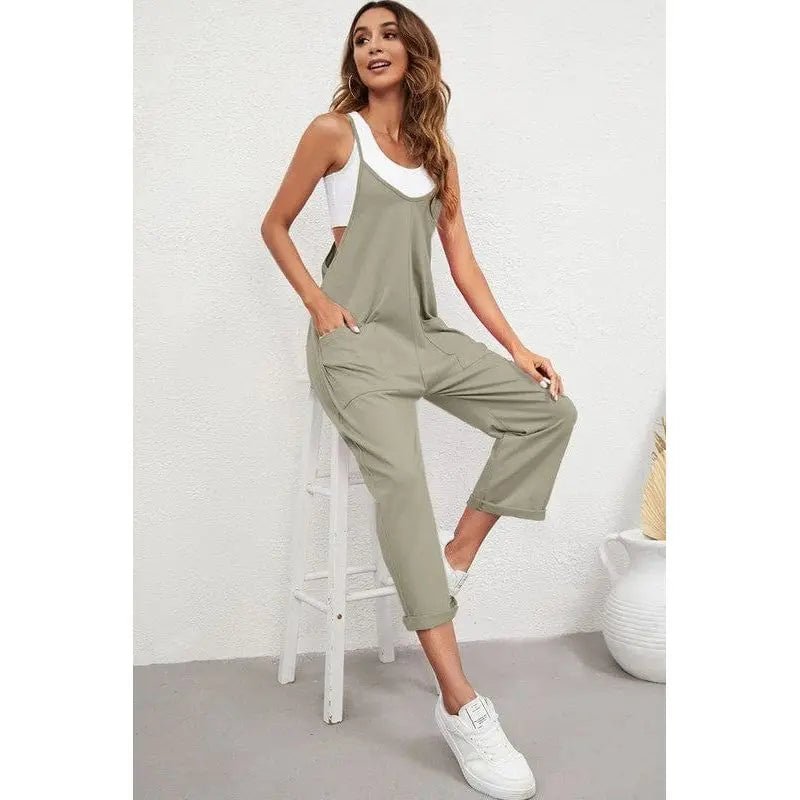 Pocketed Spaghetti Strap Straight Leg Jumpsuit - LECCE