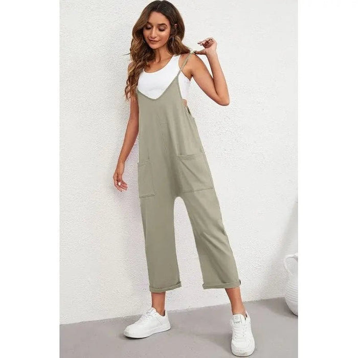 Pocketed Spaghetti Strap Straight Leg Jumpsuit - LECCE