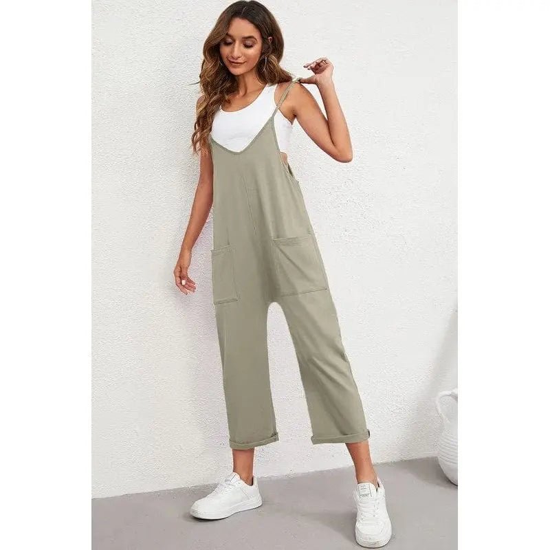 Pocketed Spaghetti Strap Straight Leg Jumpsuit - LECCE