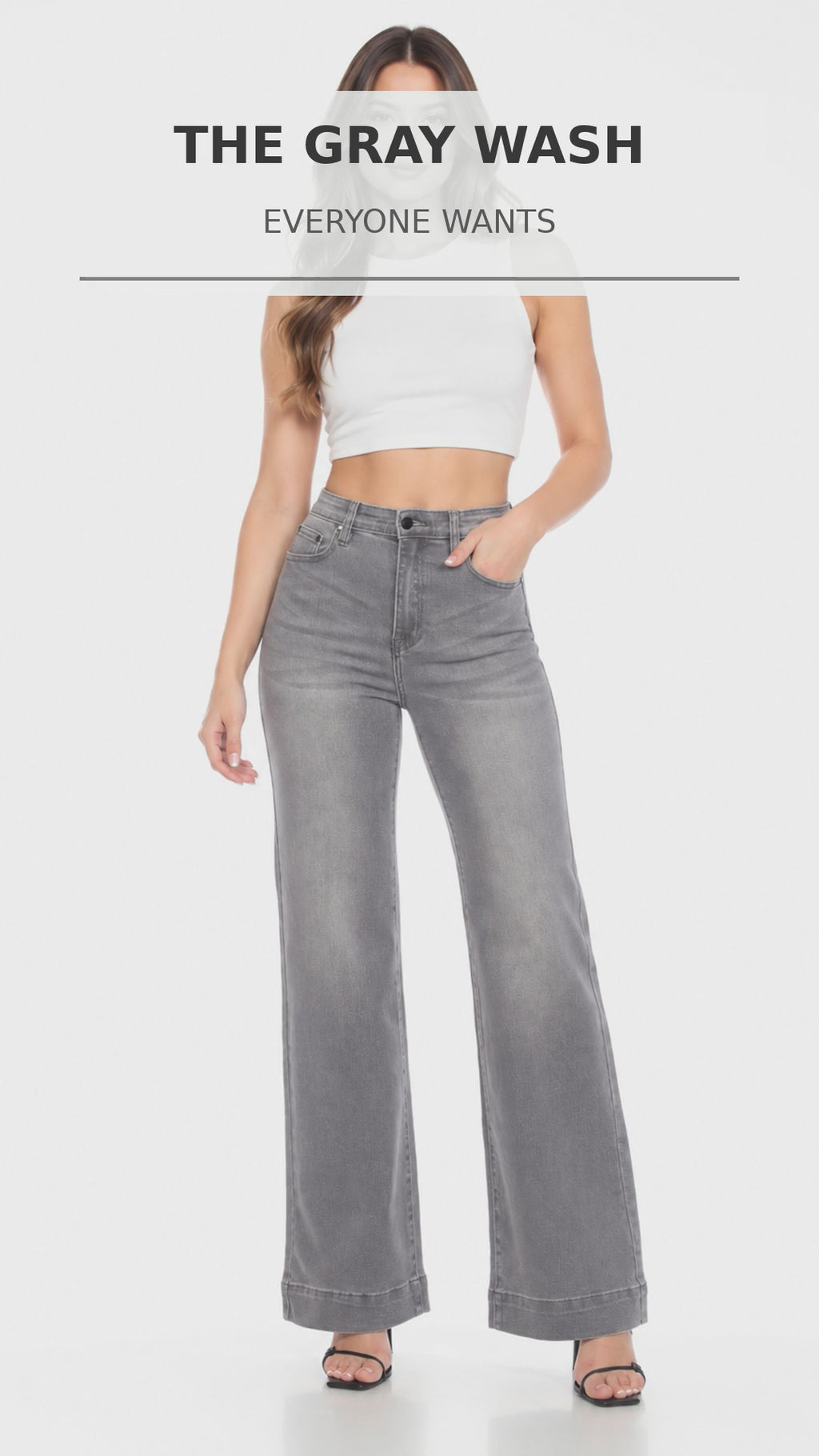 Gray wash wide-leg jeans supplier video