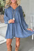 Puff Sleeve V Neck Ruffled Denim Dress - LECCE
