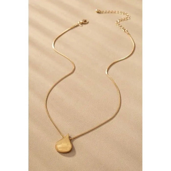 Puffy Teardrop Pendant Box Chain Necklace - LECCE