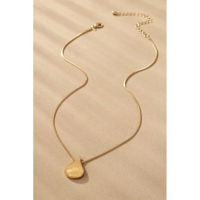 Puffy Teardrop Pendant Box Chain Necklace - LECCE