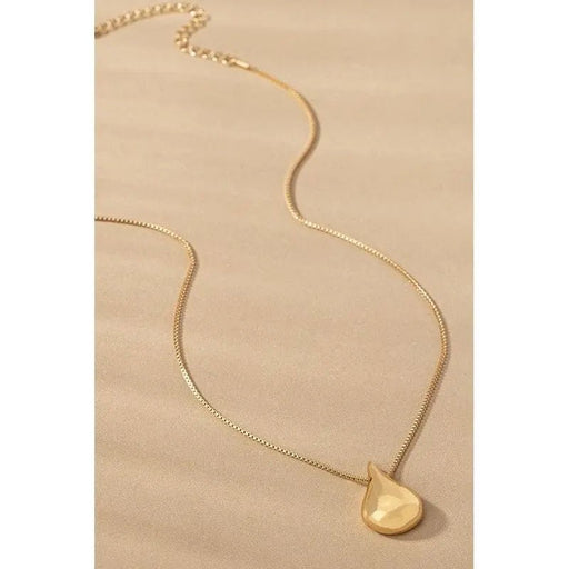 Puffy Teardrop Pendant Box Chain Necklace - LECCE
