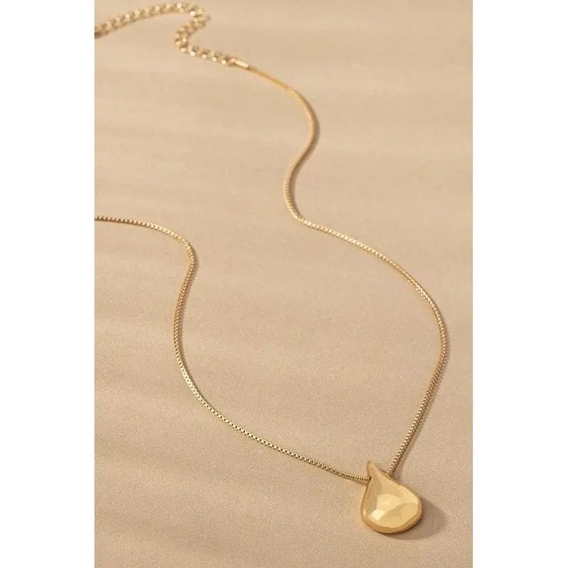 Puffy Teardrop Pendant Box Chain Necklace