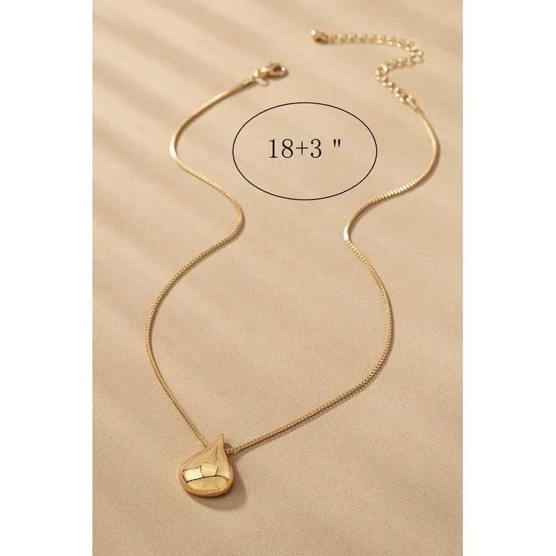 Puffy Teardrop Pendant Box Chain Necklace - LECCE