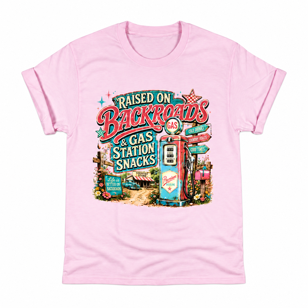 Raised on Backroads Graphic Tee enlarged on white background