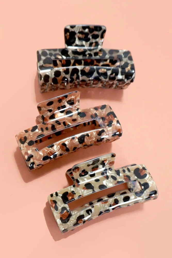 Rectangle Leopard Animal Design Hair Claw Clips - LECCE