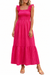 Red Plaid Square Neck Fit-and-flared Vacation Sundress on white background