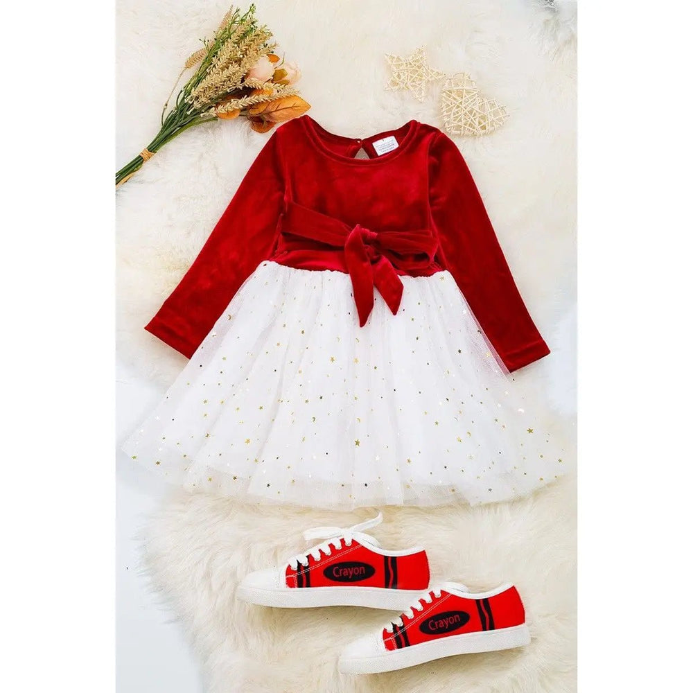 Red Velvety Fabric With White Tulle Skirt - LECCE