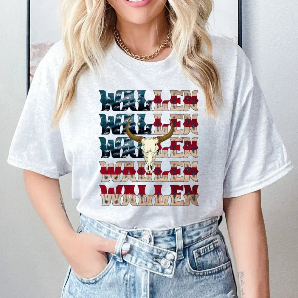 Red White Blue Wallen Patriotic Graphic Tee - LECCE