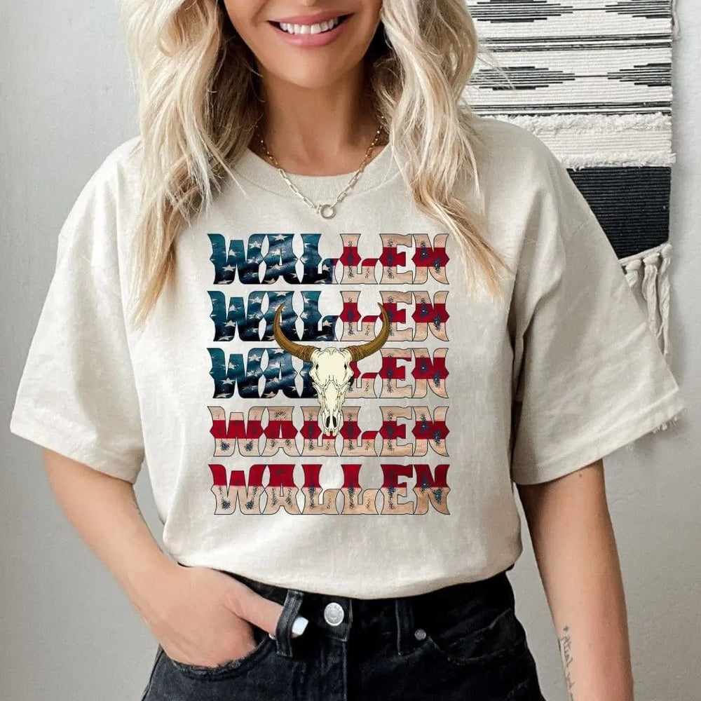 Red White Blue Wallen Patriotic Graphic Tee - LECCE