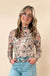 Retro Floral Print Mock Neck Mesh Long Sleeve Top - LECCE