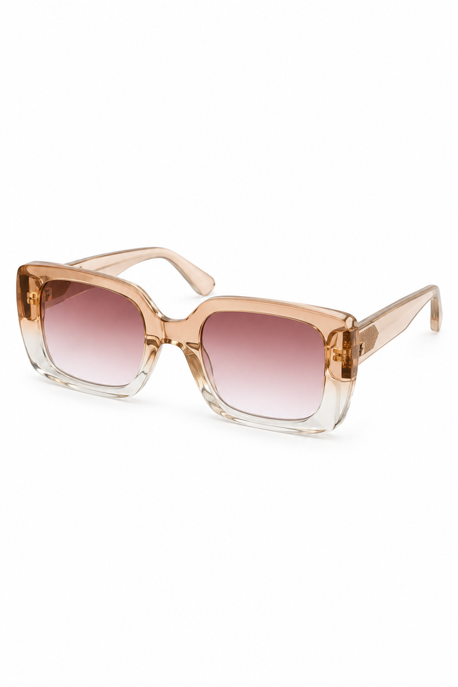 Retro Frame Sunglasses - Clear Champagne Pink