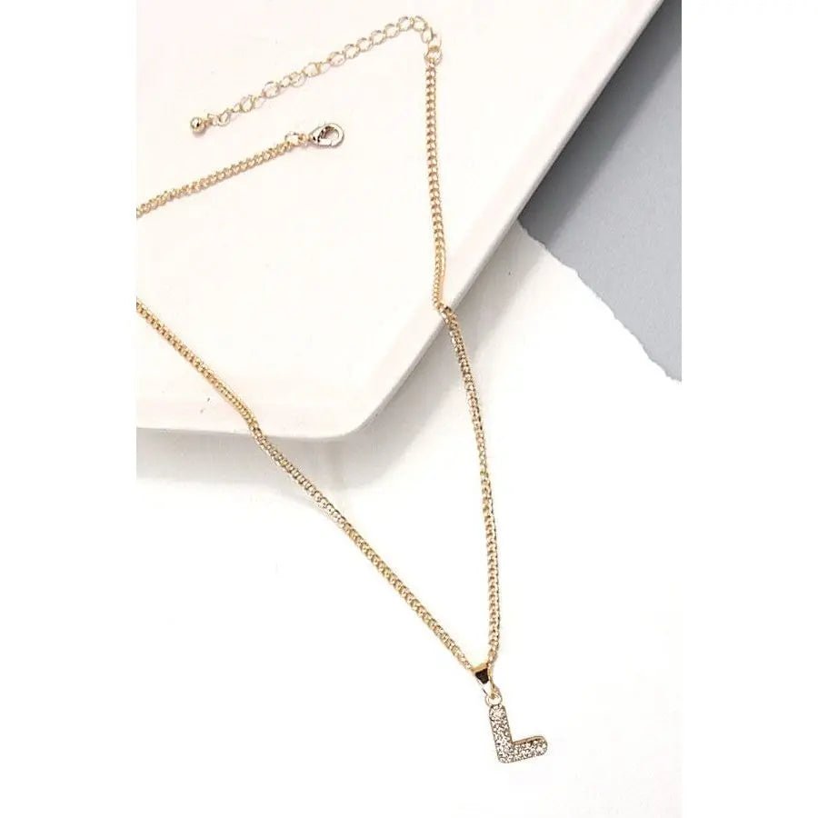 Rhinestone Initial Chain Necklace - LECCE
