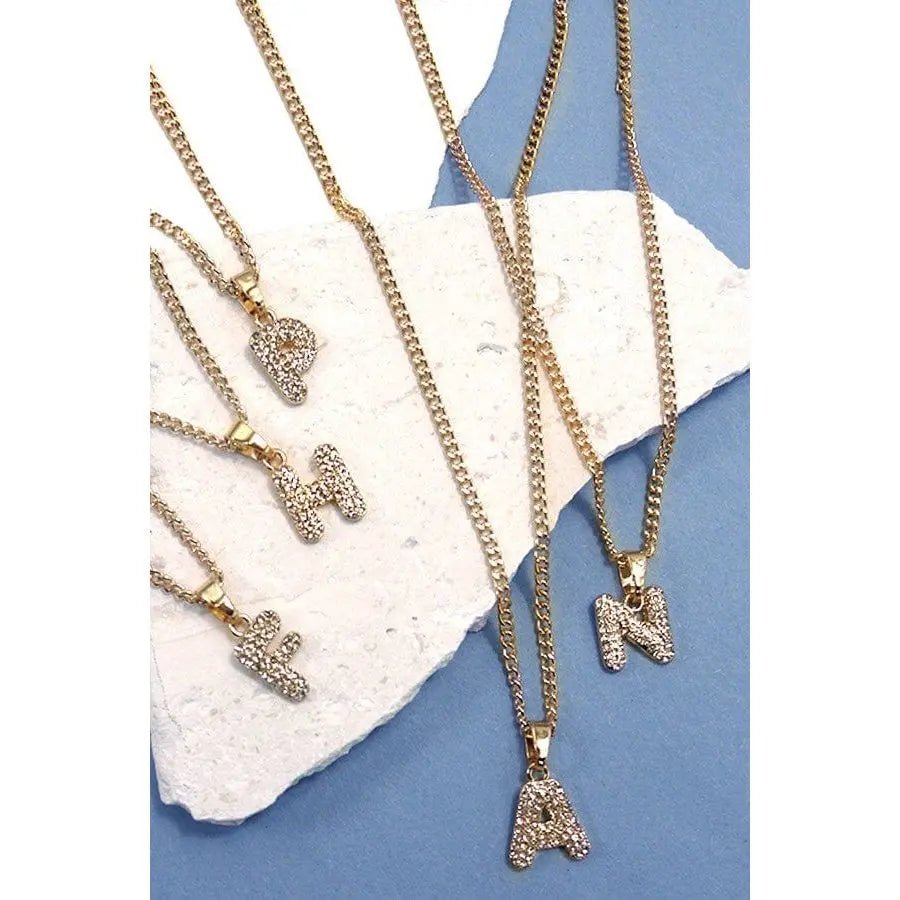 Rhinestone Initial Chain Necklace - LECCE