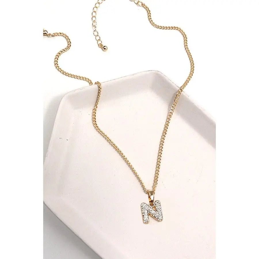 Rhinestone Initial Chain Necklace - LECCE