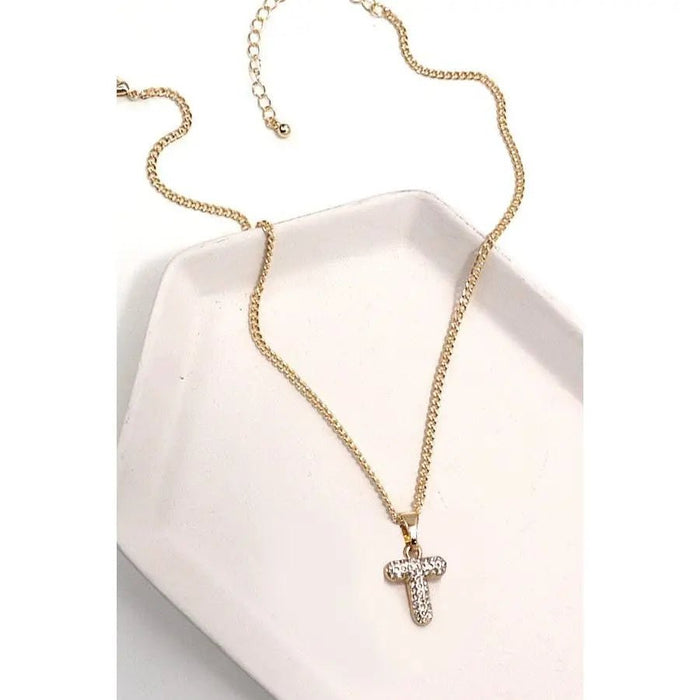 Rhinestone Initial Chain Necklace - LECCE