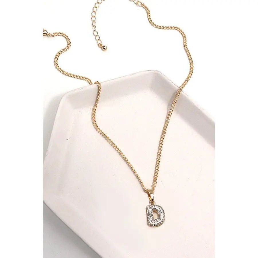 Rhinestone Initial Chain Necklace - LECCE