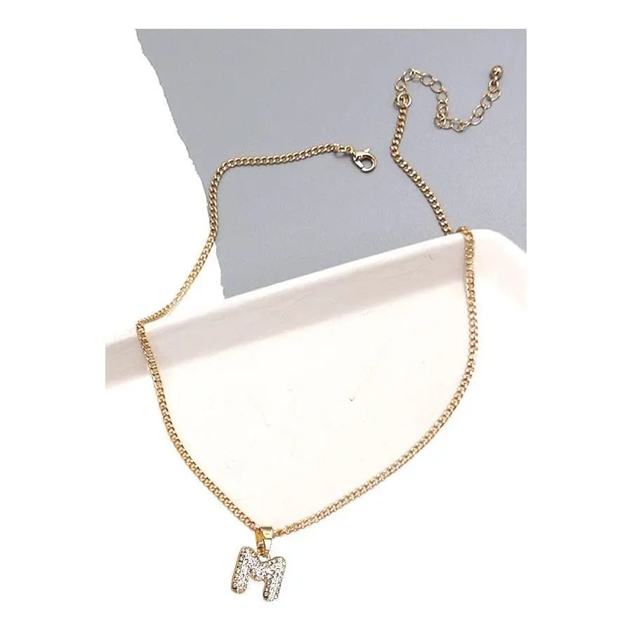 Rhinestone Initial Chain Necklace - LECCE