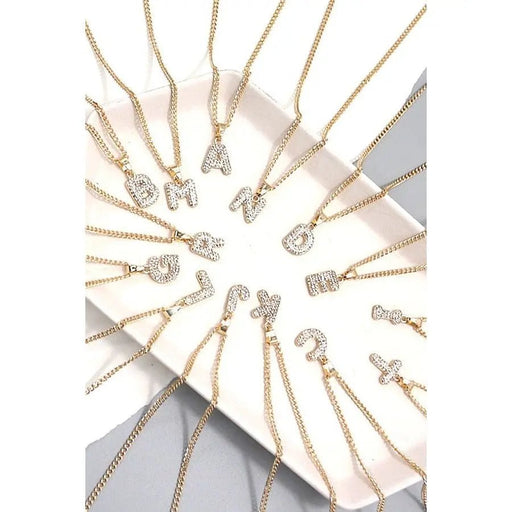 Rhinestone Initial Chain Necklace - LECCE