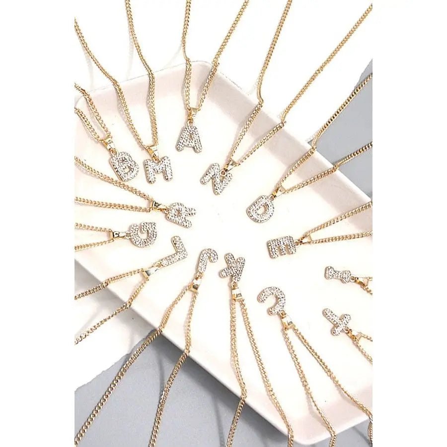 Rhinestone Initial Chain Necklace - LECCE