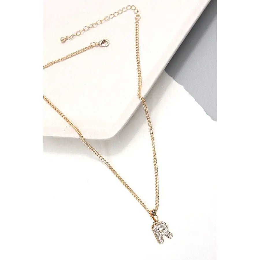 Rhinestone Initial Chain Necklace - LECCE