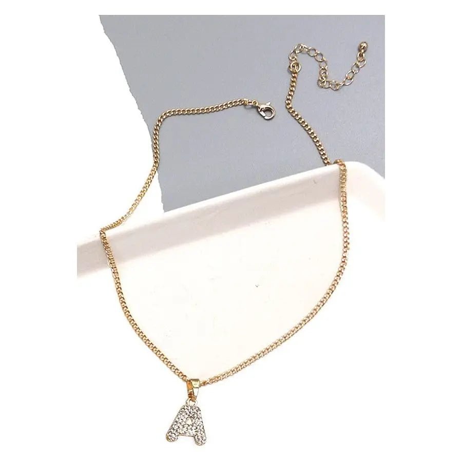 Rhinestone Initial Chain Necklace - LECCE