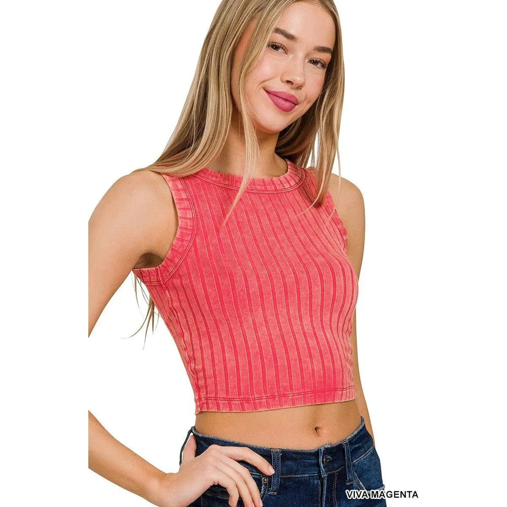 Ribbed Sleeveless Cropped Tank Top - LECCE