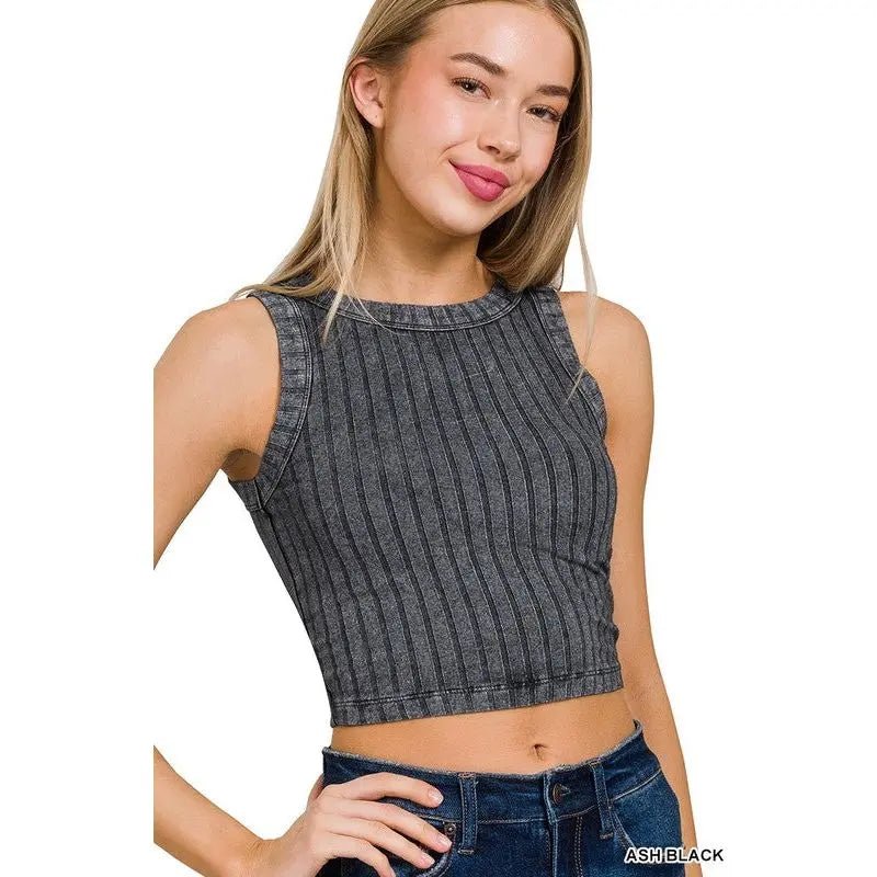 Ribbed Sleeveless Cropped Tank Top - LECCE