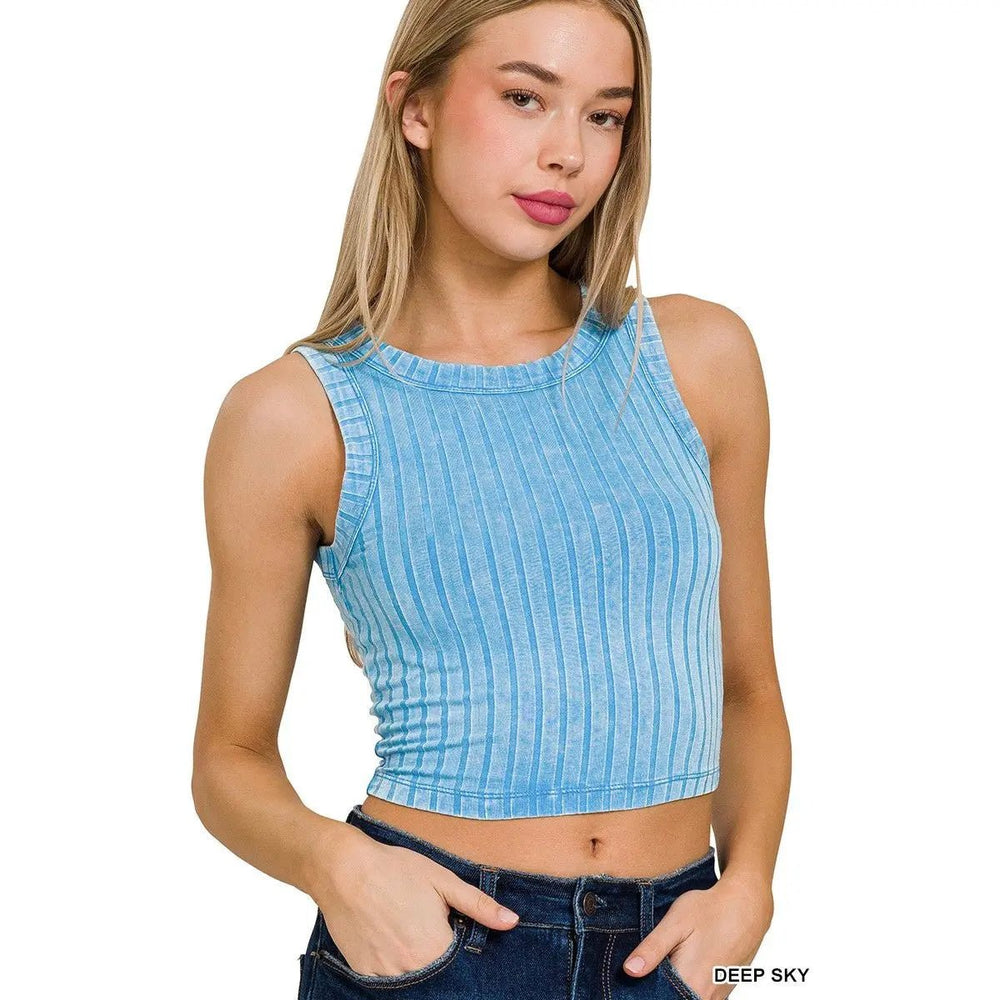 Ribbed Sleeveless Cropped Tank Top - LECCE