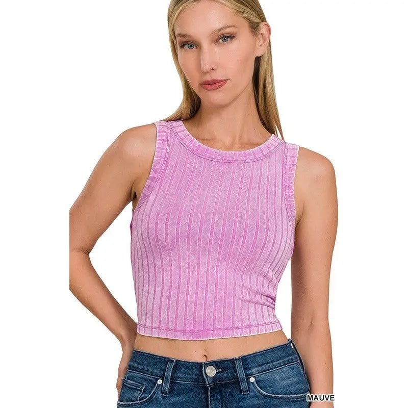 Ribbed Sleeveless Cropped Tank Top - LECCE