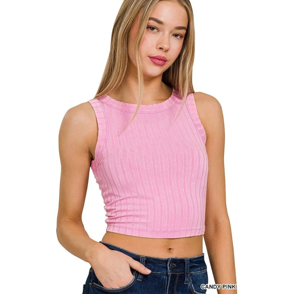 Ribbed Sleeveless Cropped Tank Top - LECCE